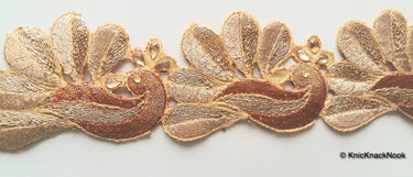 Gold Shimmer Peacock Pattern Trim, 55mm wide - 200317L214